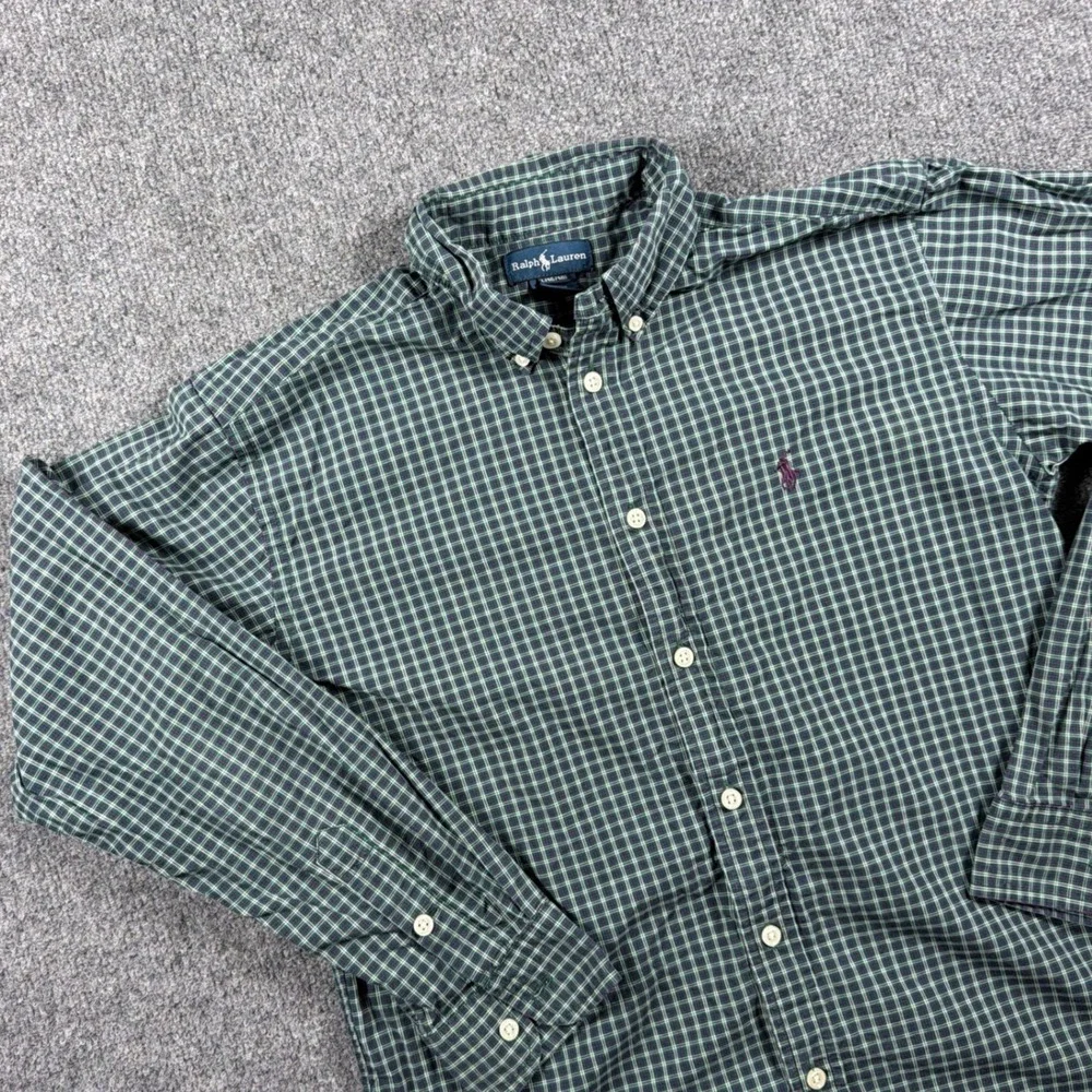 Ralph Lauren Button Down Shirt Kids‎ L 16/18 Green Plaid Long Sleeve Preppy
